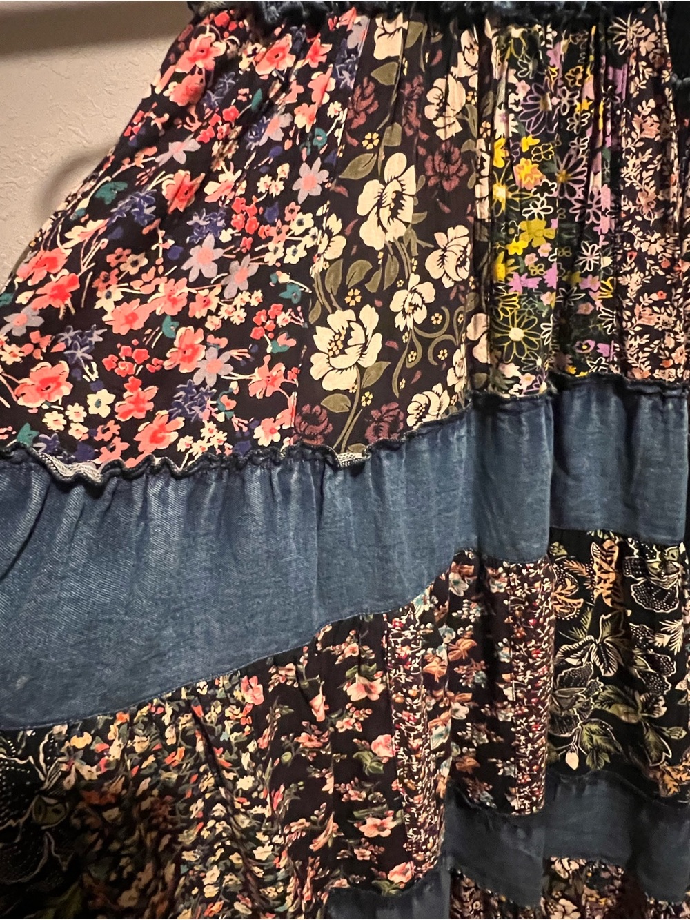 Young Threads Smocked Tiered Midi Dress in Navy Floral - Picture 3 of 6